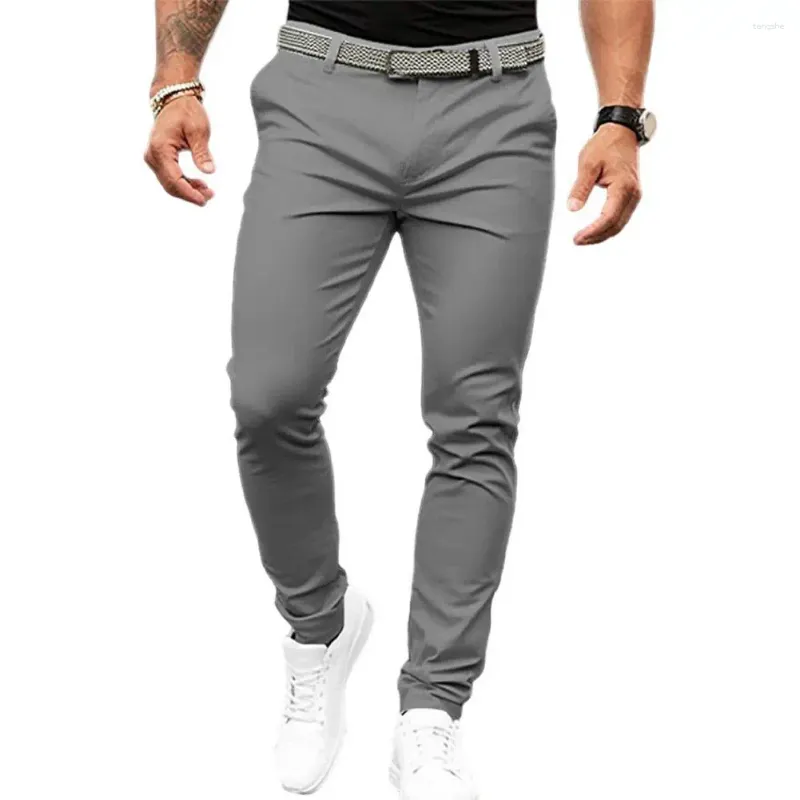 Pantaloni da uomo slim fit pantaloni da ufficio business per uomo con tasche oblique a vita media cerniera tinta unita abbigliamento da lavoro