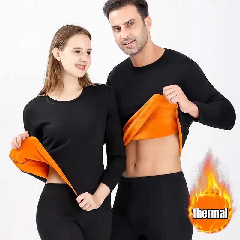 Kvinnors termiska underkläder termiska underkläder uppsättningar män vinterlånga johns kvinnor plus sammet förtjockning inre slitfleece hålla varma underkläder plus storlek l-4xl 231122