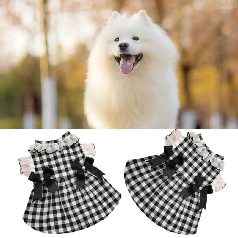 Costumi per gatti Abito per cani Girocollo Patchwork in pizzo Perle finte Decor Stampa scozzese Gonna per abiti eleganti retrò per principessa per animali domestici