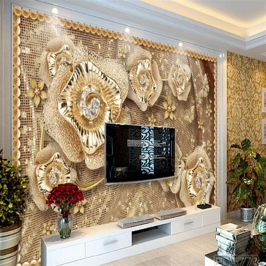 Benutzerdefinierte Tapete für Schlafzimmer Wände Wohnzimmer Hintergrund TV -Hintergrund Tapete Schmuck Blumen Wallpaper Home Decor 3d309p