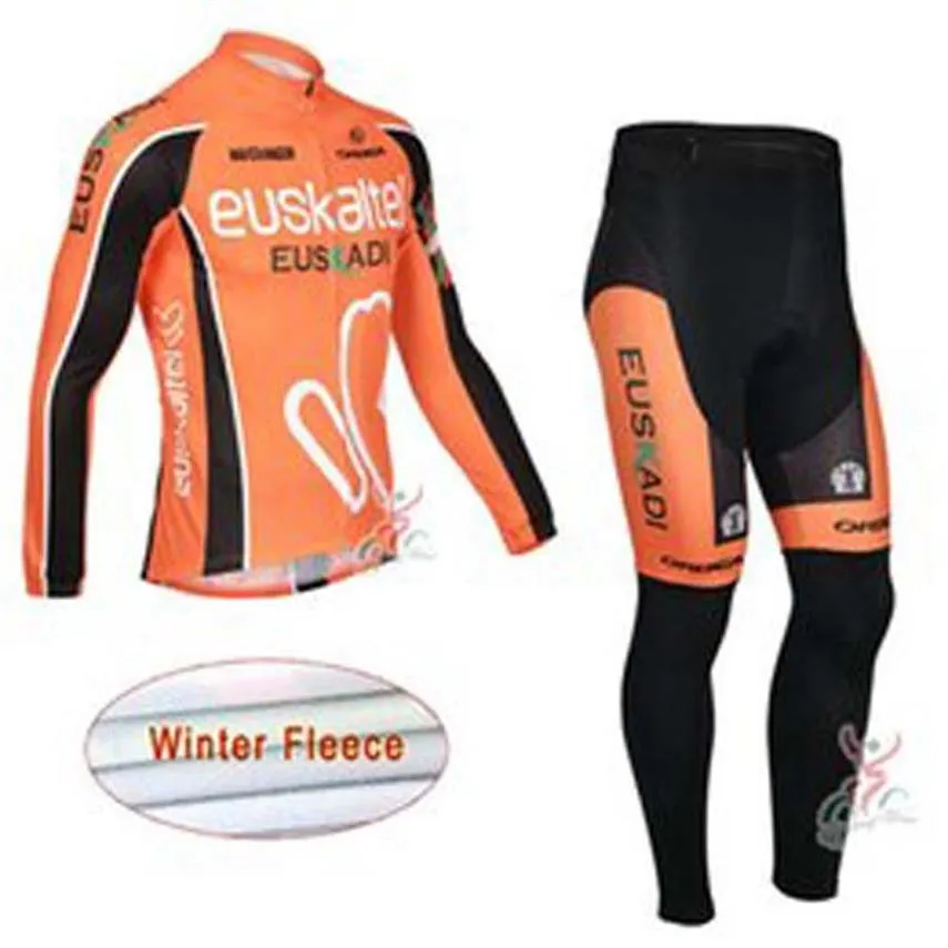 EUSKALTEL Team hiver cyclisme Jersey Set hommes polaire thermique à manches longues chemises pantalons à bretelles Kits vêtements de vélo de montagne course bicy241V