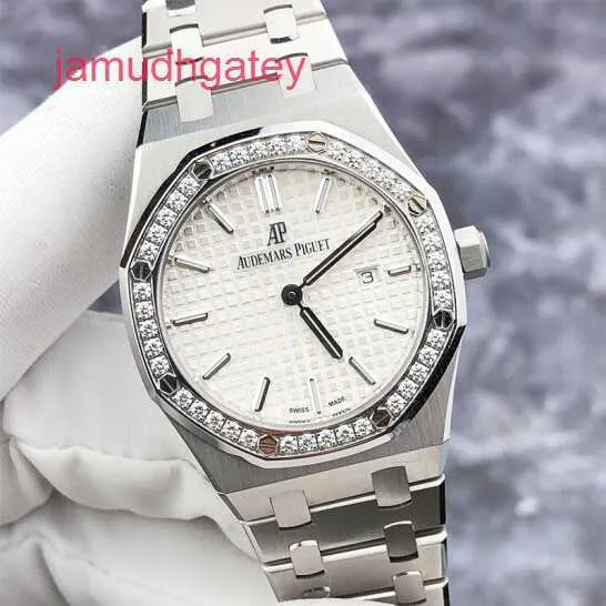 Ap Swiss Luxury Watch Royal Oak Series 67651st Women's Watch Silver Dial Refined Steel Original Diamonds 33mm Quartz Watch Set 19