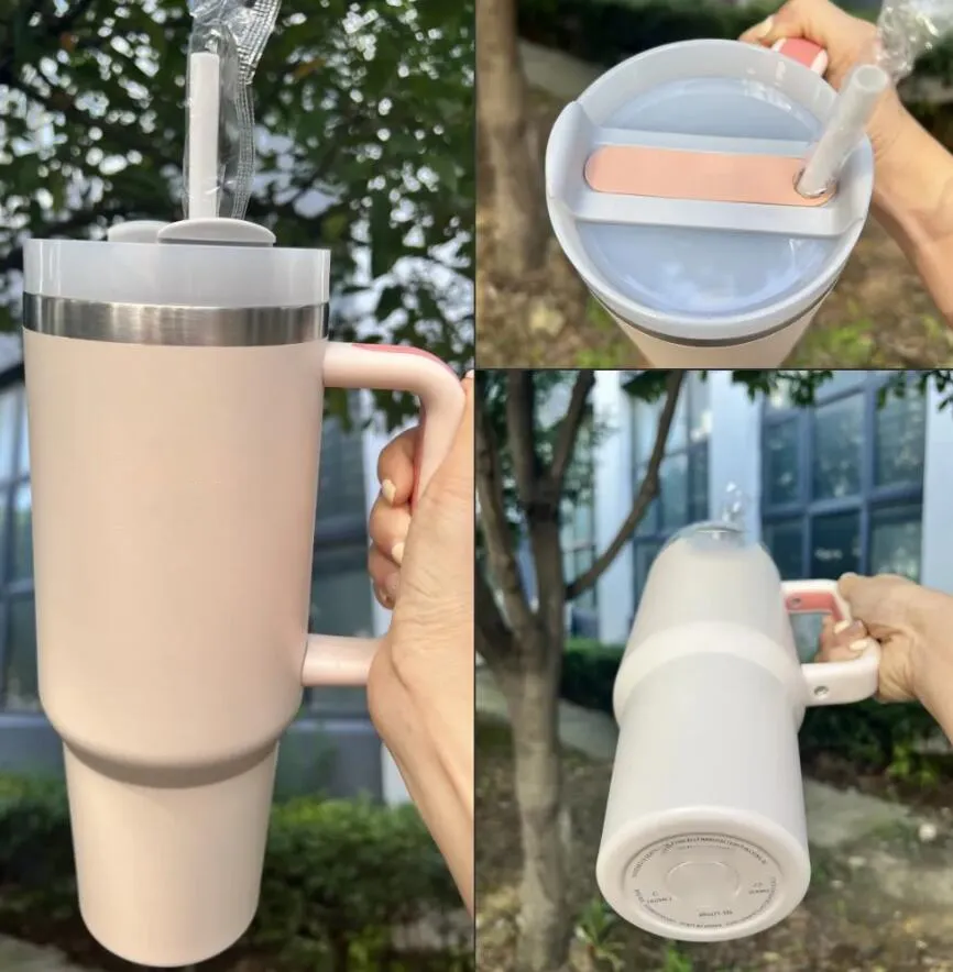 US Stock Quencher Tumblers H2.0 40oz Stainless Steel Cups with Silicone handle Lid And Straw Car mugs Keep Drinking Cold Water Bottles GG1127