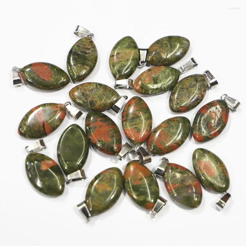 Pendant Necklaces Natural Unakite Stone Horse Eyes Marquise Necklace Mineral Healing Charms DIY Jewelry Accessories Making Wholesale 24Pcs