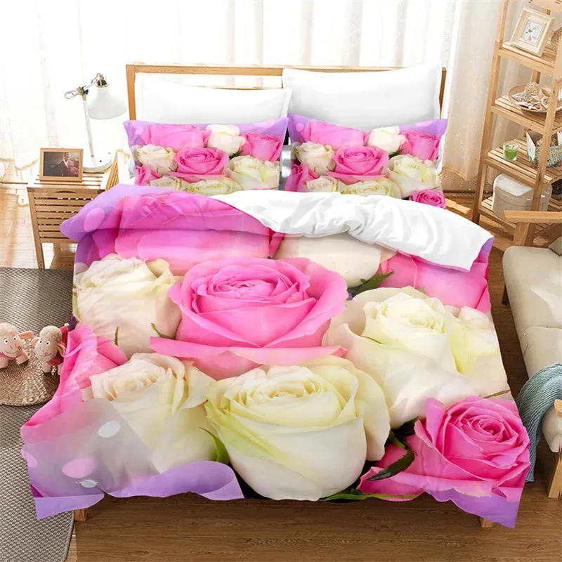 Set di biancheria da letto Set di lusso Rose Queen Set copripiumino Set di lenzuola King Size 231122