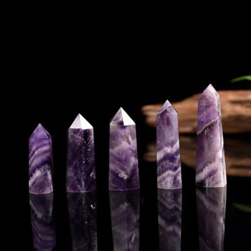 能力Quartz Pillar Dream Amethyst Crystal Tower Arts Mineral HealingWands Reiki Natural Six-Sided Energy Stone Transport G Akbj