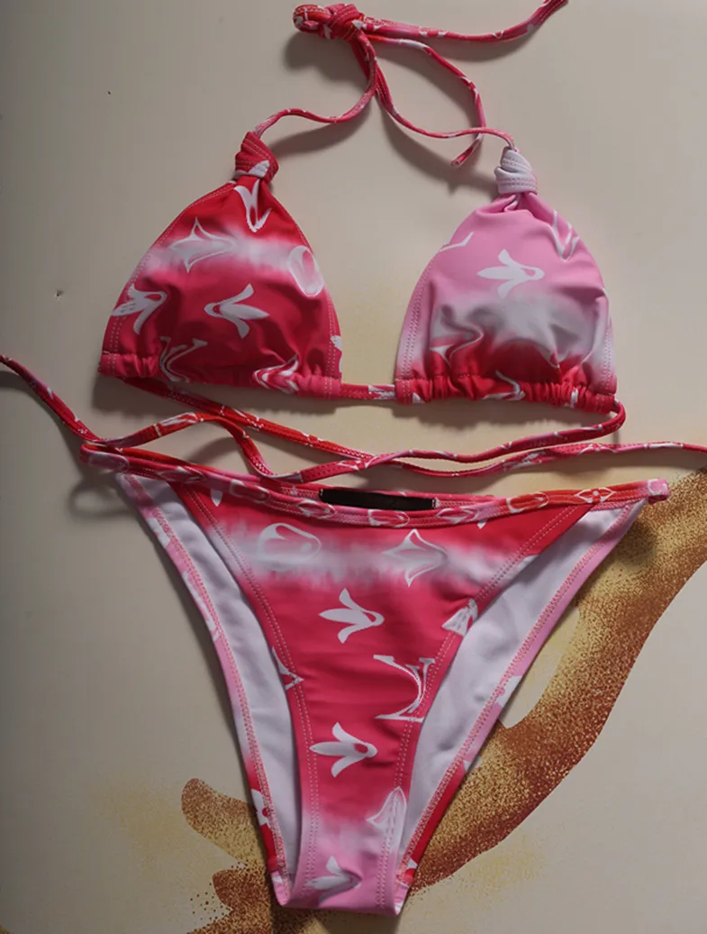 High Waisted Designer Bikini Set For Women Bandage Pink Swimsuits With Crop Top, Thong, And Two