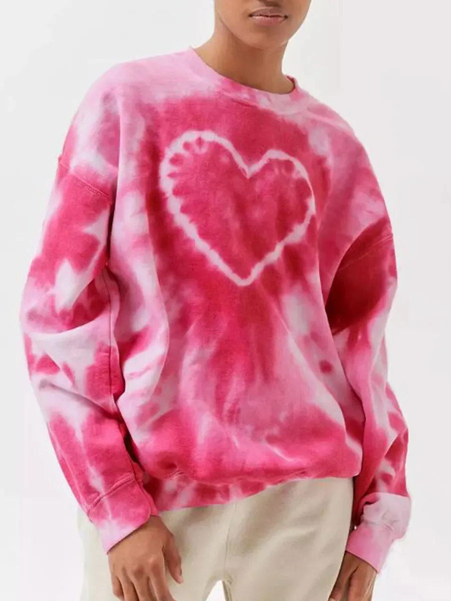 Men s Hoodies Sweatshirts Heart Tie Dye Print for Women Spring Autumn Loose Long Sleeve Crewneck Pullovers Tops Y2K Grunge Hoodie Streetwear 231122