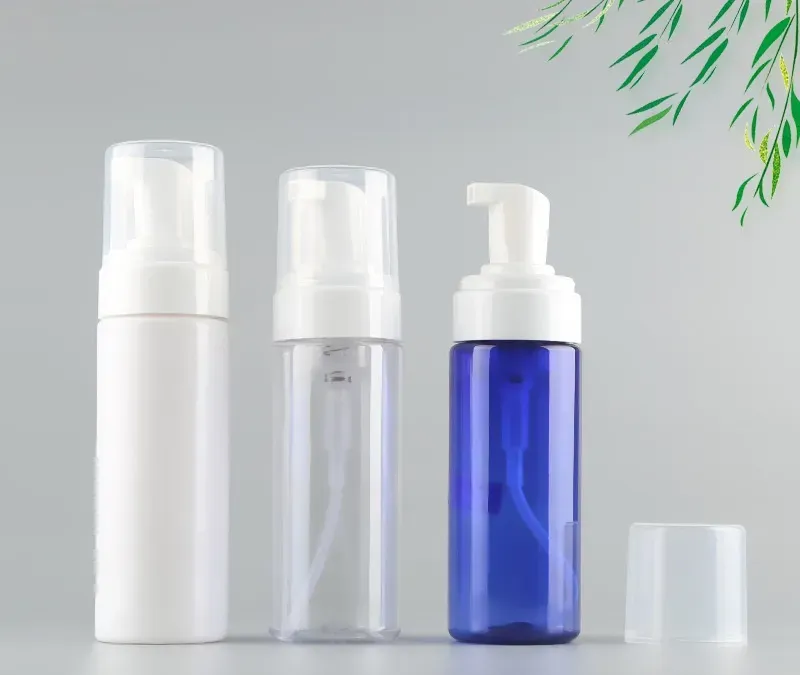 150ML 5oz Clear Plastic Liquid Soap Pump Bottle Travel Size Empty Mousse Foaming Soap Dispenser for Cosmetic Facial Cleanser WB3289