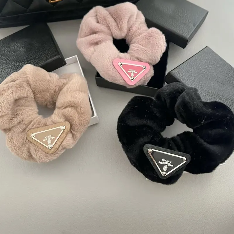 Cute Velvet Triangle Letter Scrunchies Women Girl Letter Hair Band