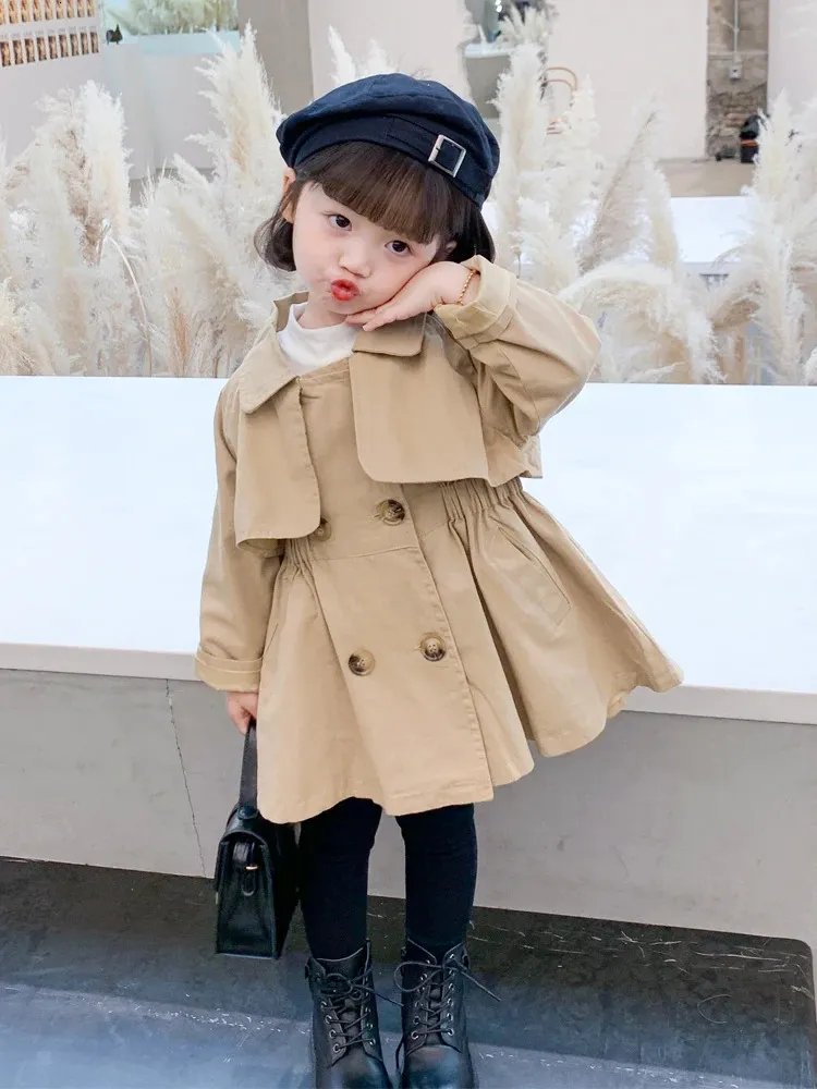 Vestes Angleterre Style Printemps Automne Coton Fille Enfant Trench Enfants Coupe-Vent Mode Petite Veste À Double Boutonnage Tenues 231122