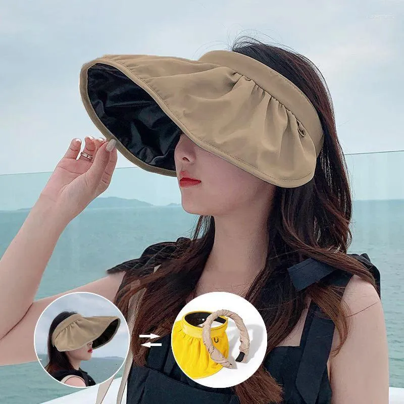 Wide Brim Hats UV Protection Summer Sun Hat For Women Foldable Wide-brimmed  Visor Beach Caps Top Empty Solid Shell Lady Travel Cap UPF 50