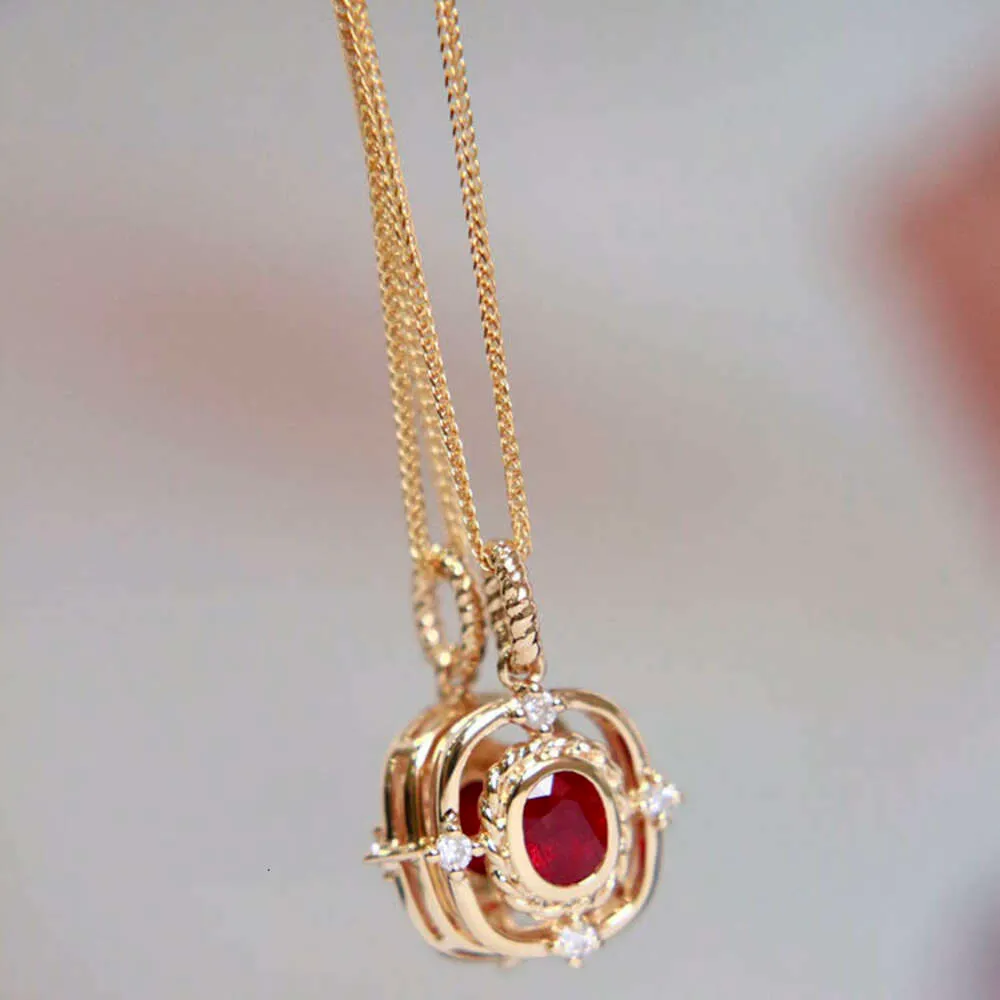 Xiy Real Solid Gold Diamond 0.3Ct Natural Ruby Pendant Gem Stone Necklace