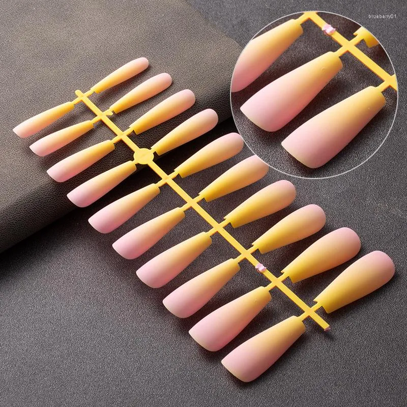 Nail Art Kits 5 Sets 100Pcs Super Long Fake Nails With Glue Coffin Girl False Gradient Color Finished Matte Acrylic