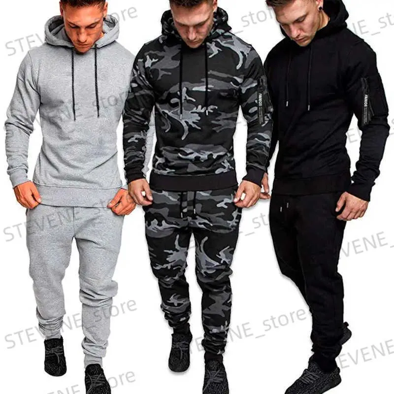 Survêtements pour hommes Survêtement Hommes Ensembles Automne Hiver Sweat-shirt à capuche Outfit Sportswear Mâle Pulls Sweats à capuche Pantalons de survêtement Costumes Chandal Hombre 2022 T231122