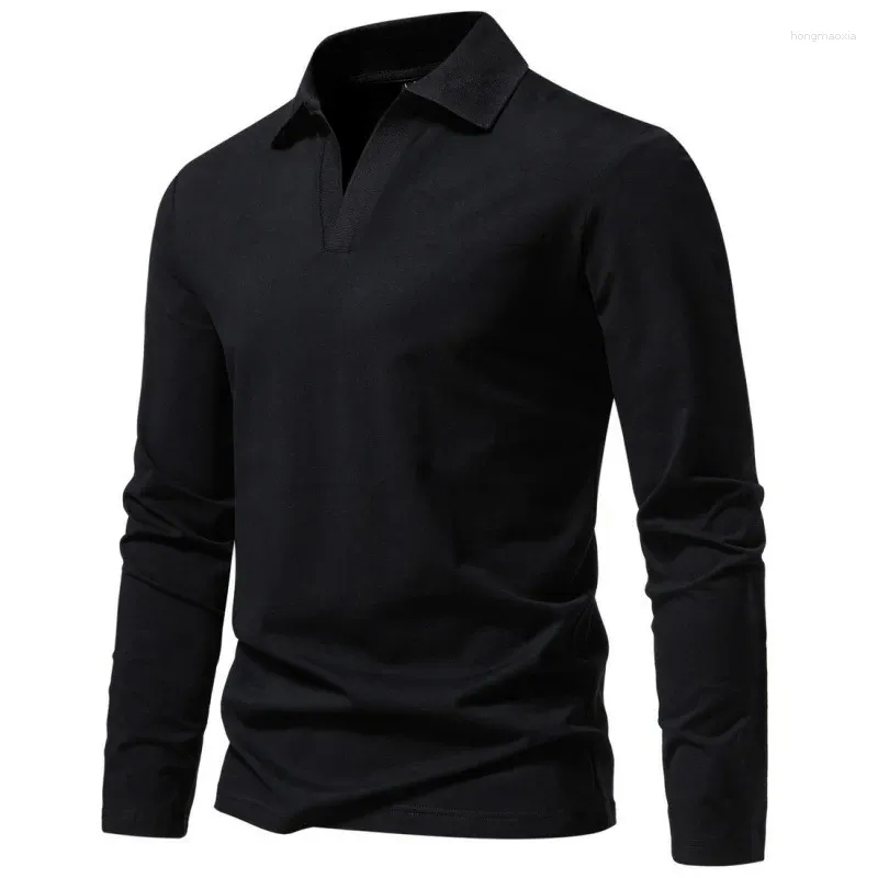 T-shirts pour hommes Chemise en coton Hommes Plus Col en V Base solide Manches longues Hiver Chaud Revers Pull T-shirts décontractés Vêtements thermiques