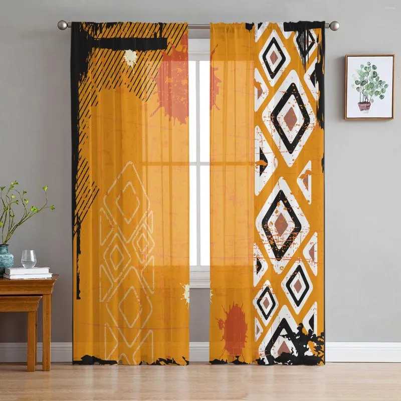 Cortina África emblema Tratamento de janelas étnicas Tulle cortinas modernas para a sala de estar da cozinha a decoração do quarto