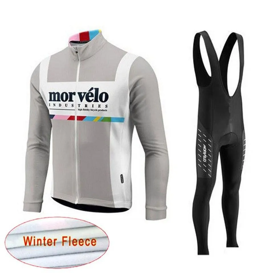 Morvelo team Cycling Winter Thermal Fleece pantaloni con bretelle in jersey imposta il nuovo set di abbigliamento da bicicletta MTB ropa bike Quick Dry maniche lunghe mail2681
