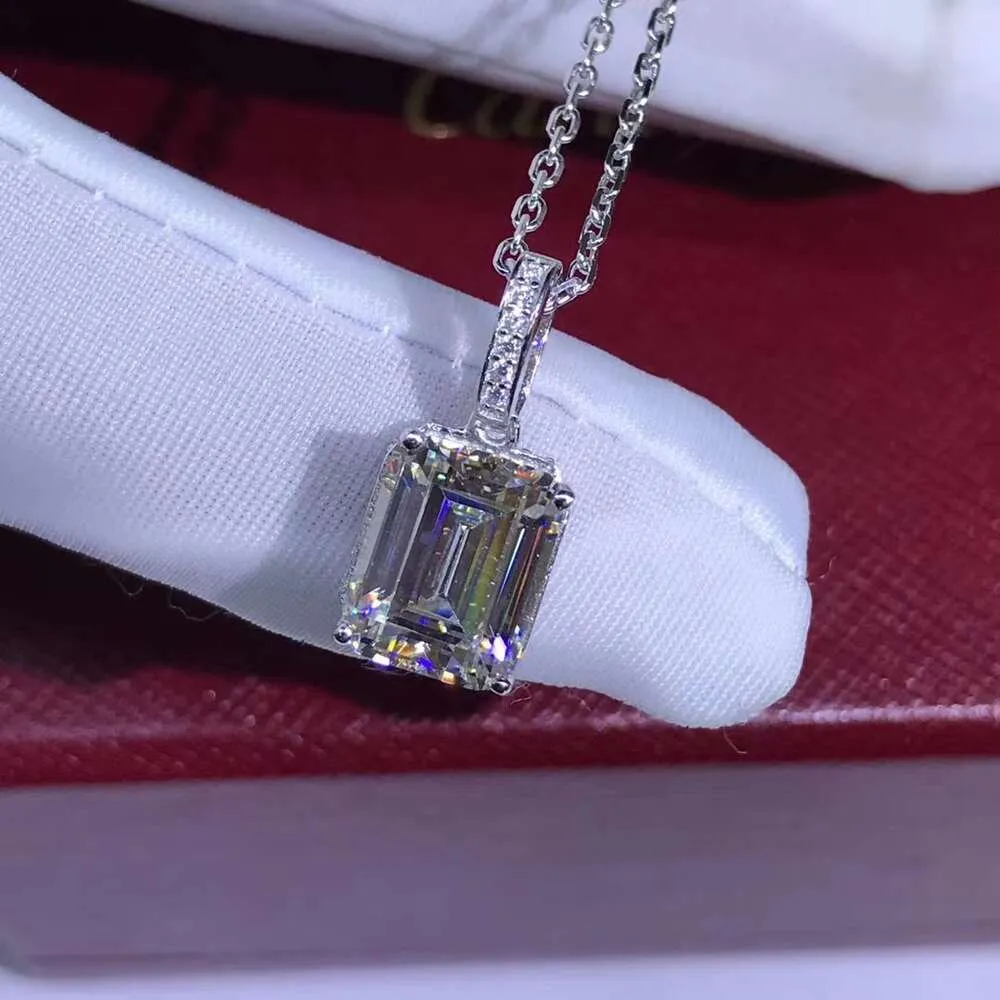 GEMS LADY Trendy Emerald Cut D Color Zircon Diamond 3Carat VVS Grade Women Couple Fine Jewelry Pendant Necklace