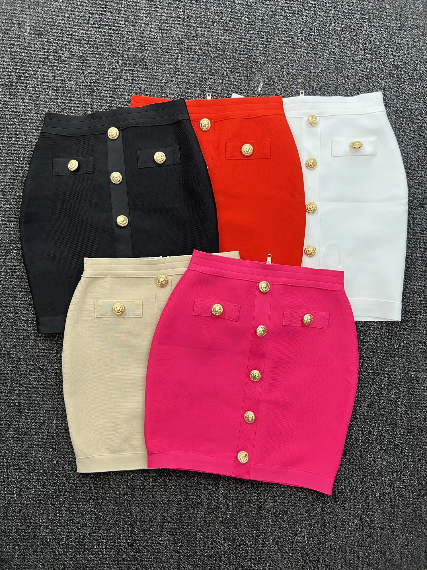 Skirts 5colors Elastic Bodycon Bandage For Women High Waist Gold Buttons Above Knee Pencil Ladies Office Skirt Streetwear 231121