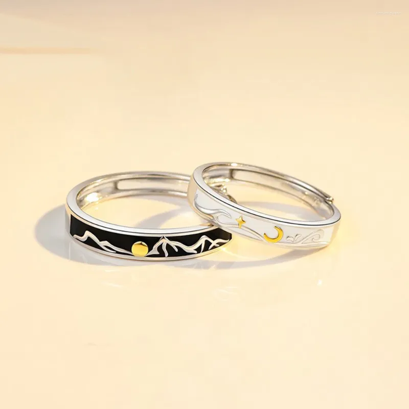 Bagues de cluster Mode Soleil et Lune Couple Bague Ouverte Réglable Pour Femme Hommes Amant Anniversaire Cadeaux Bijoux