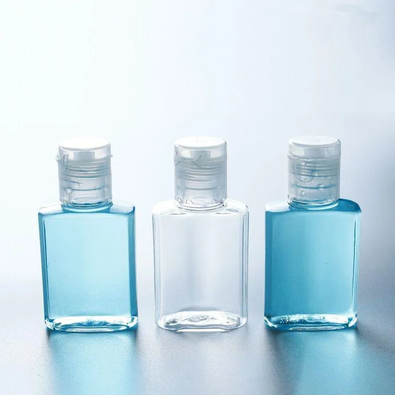 15 ml Mini Hand Sanitizer Pet Plastic Bottle With Flip Top Cap Square Form för smink Lotion Desinfectant Liquid JQLCF
