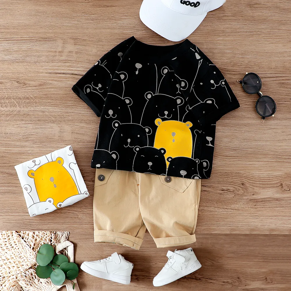 Clothing Sets Cartoon Cute Baby Clothes Boys Summer Animal Print Shirt Set and Short Set for Boy Outfit Clothing Costume 1 2 3 4 Years 230422