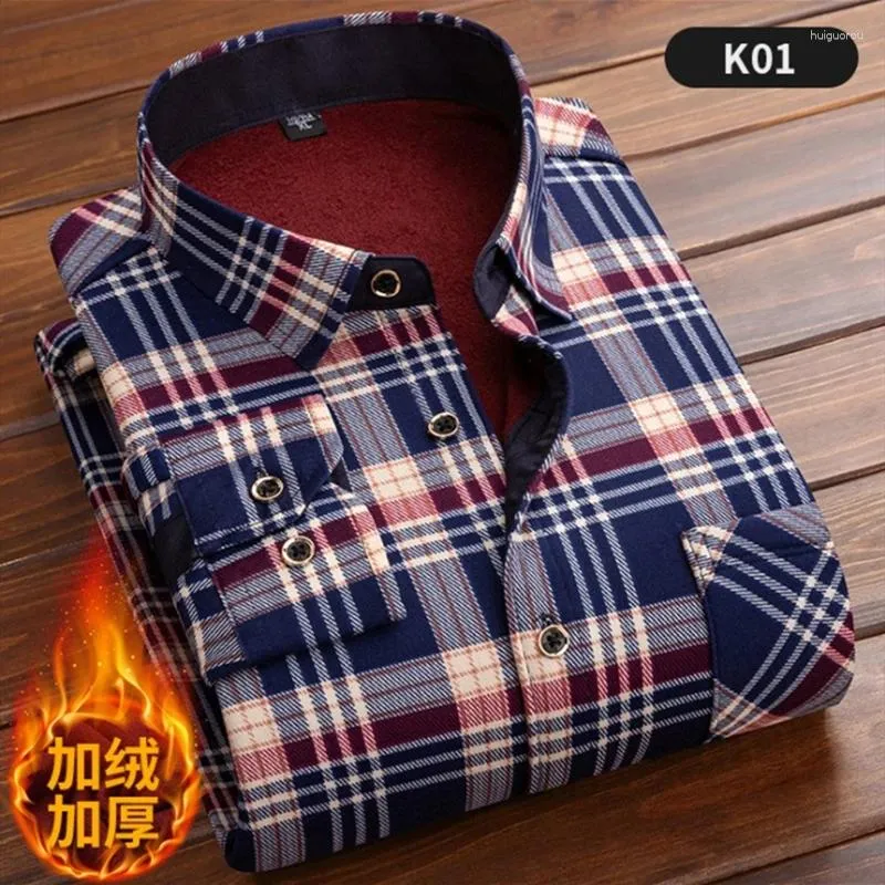 Mannen Casual Shirts Collectie Harajuku Warm Plaid Shirt Fleece En Dikke Lange Mouw Mannelijke Kleding 9 Kleur L-5XL K15