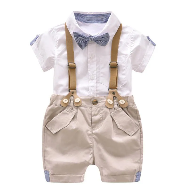 Kledingsets formele kinderen peuter jongens kledingpak zomer baby shorts kleding set kinderen shirt met kraag bruiloft feest kostuum 1-5 jaar 230422