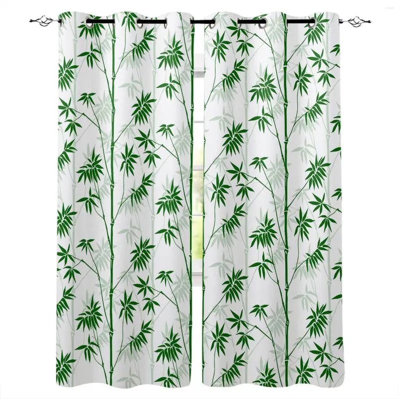 Curtain Plant Bamboo Green White Bedroom Curtains Modern Living Room Kitchen Drapes Home Kids Decor Window