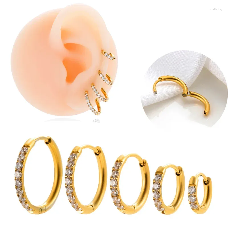 Boucles d'oreilles créoles en acier inoxydable pour femmes, 1 pièce de 6 à 14mm, boucles d'oreilles en Zircon d'un côté, Piercing rond pour Cartilage pour adolescents, 2023