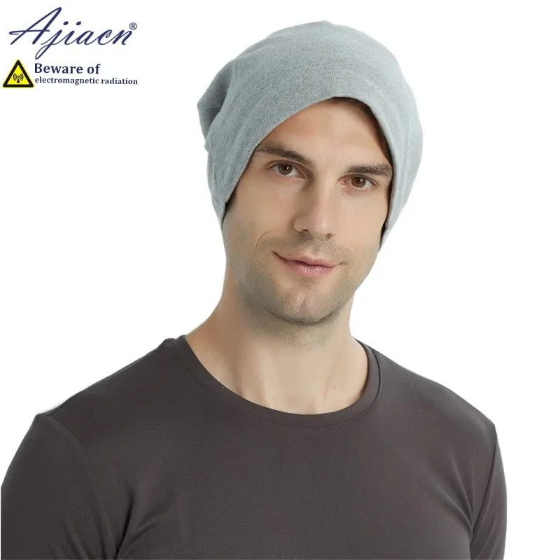 Beanie/Skull Caps anti-electromagnetic radiation 100% silver fiber knitted hat Mobile phone computer TV EMF shielding sleep cap231118