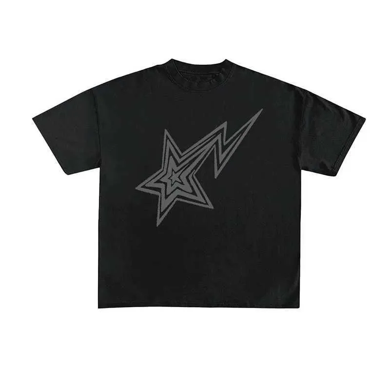 Erkek Tişörtler Y2K Tshirt hip hop yıldız baskılı grafik kısa kollu gömlek erkek kadınlar 2023 sıcak yeni harajuku punk rock büyük boy üstleri sokak kıyafetleri z0421