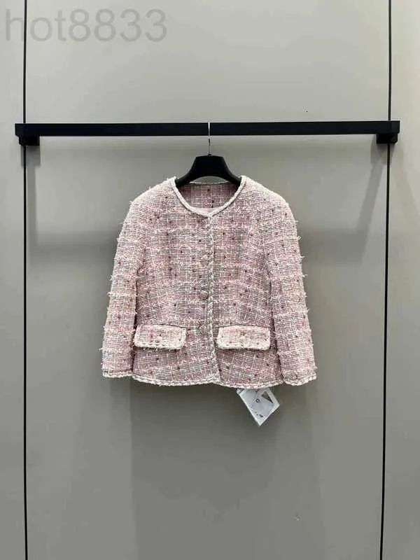 Jaquetas femininas designer 23 outono/inverno novo estilo doce e idade reduzindo tecer tweed flor bud em torno do pescoço casaco curto hkne
