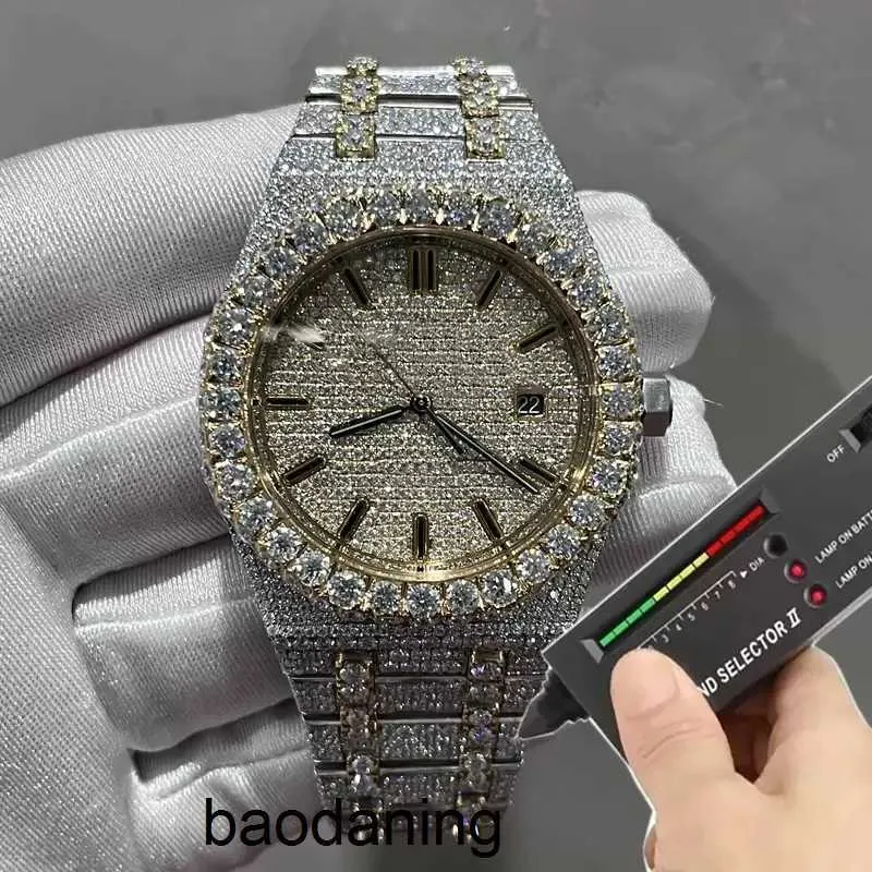 Vvs Ap Mens Moissanite 2023 Versão Relógio Royal Automatic Gold Mixed Silver 2 Tone Diamonds Pass Test Eta Movement 904l Aço Inoxidável Iced Out Waterproof Watch cy