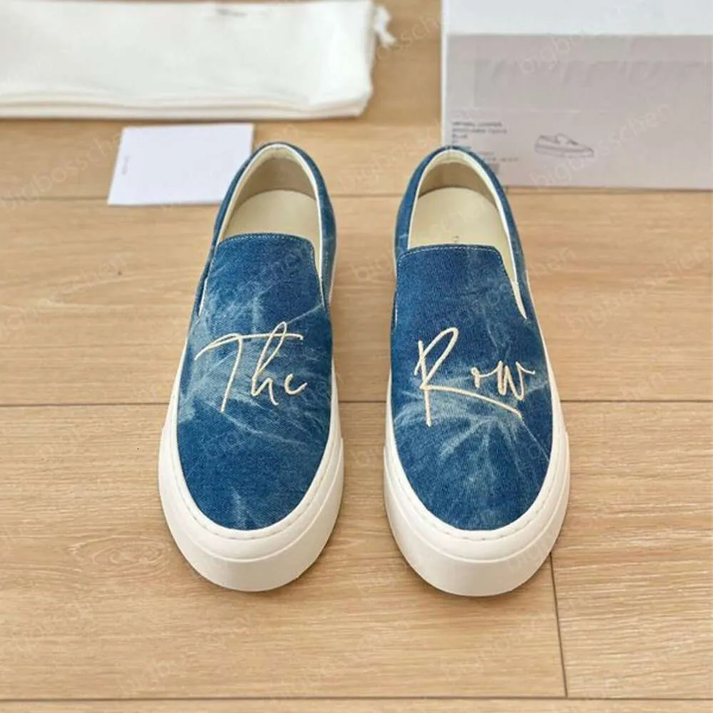 De rijschoenen damesontwerper Casual sneakers limited edition lofer mode luxe dikke bodem denim blauw canvas gewassen geborduurde letters een stijgboeken loafers 5p