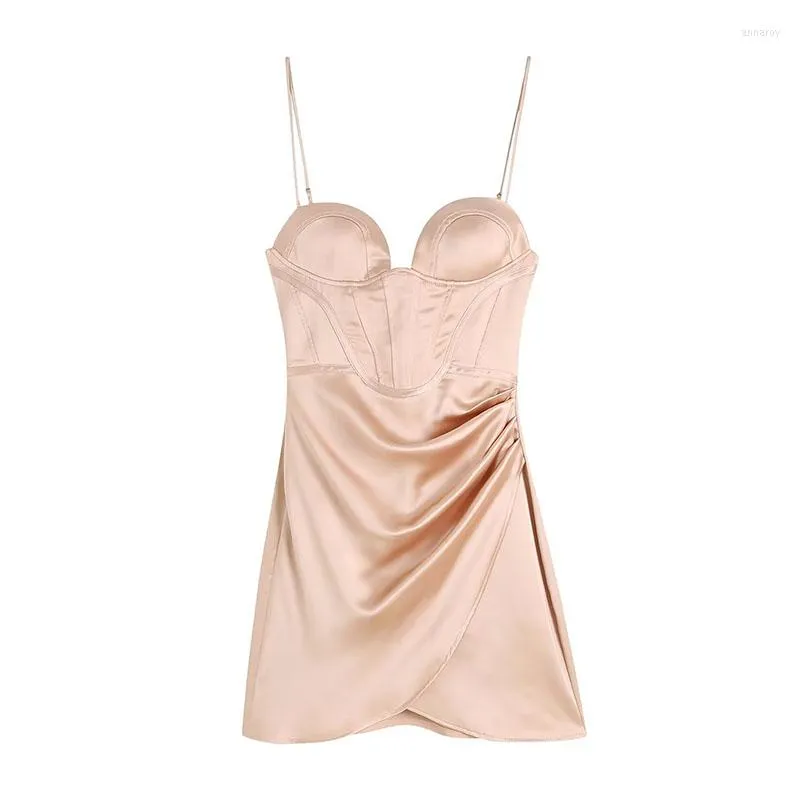 Casual Dresses ZATRHMBM Summer Women 2023 Sexy Backless Spaghetti Strap Folds Fashion Silk-Satin Vestidos Elegantes Para Mujer