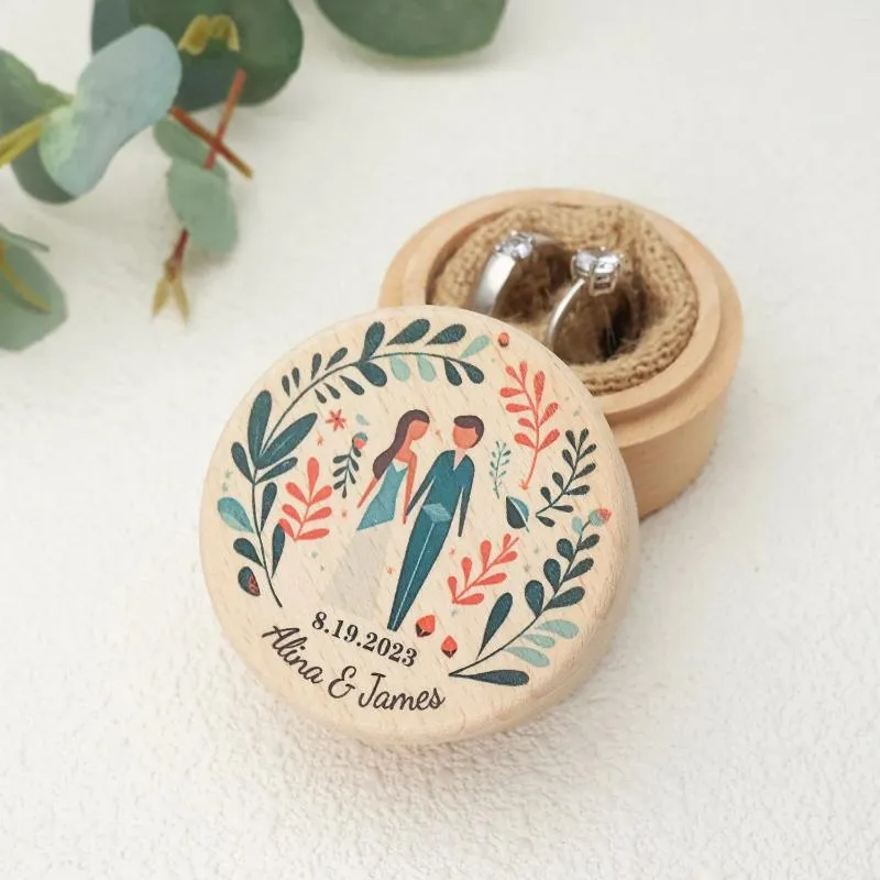 Party Decoration Personalized Wedding Ring Box With Engraved Name And Date Rustic Wooden Holder Mountain Leafs Design