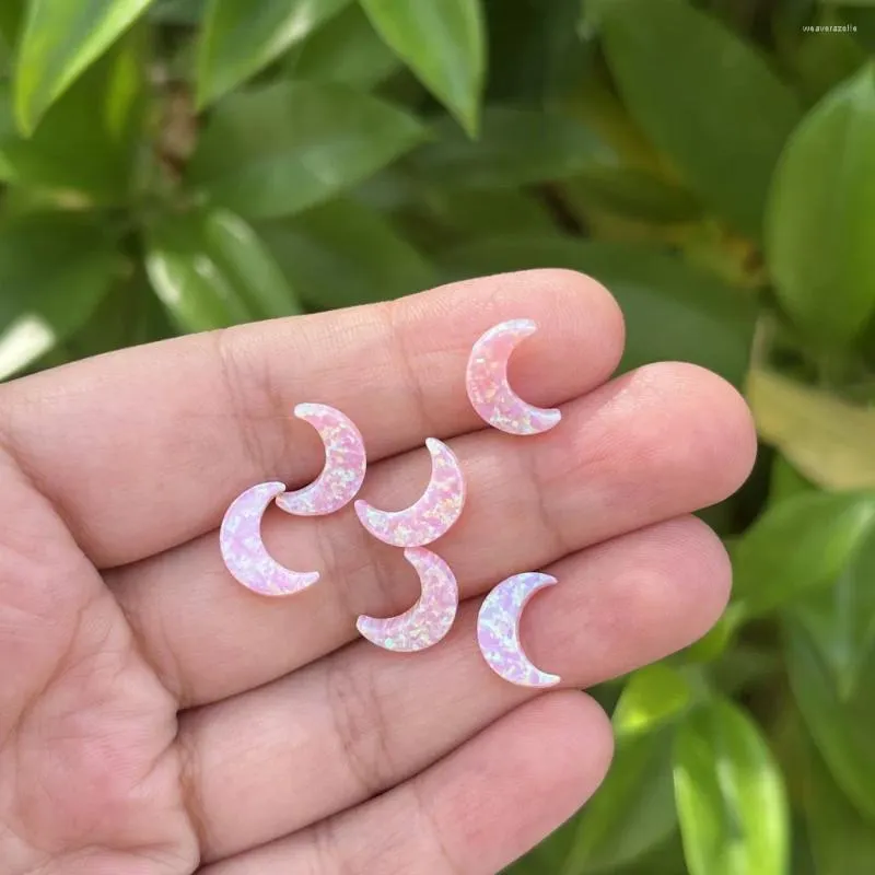 Loose Gemstones 4pcs Synthetic Opal Light Pink Half Moon Pendant 8 11mm For DIY Jewelry