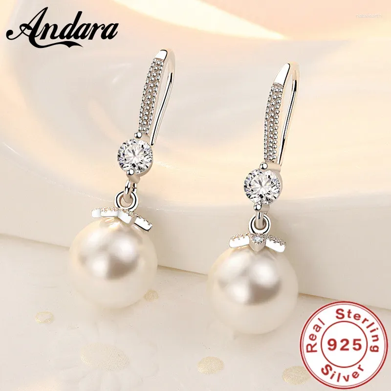 Dangle Earrings Fashion 925 Sterling Silver Long Pearl CZ Pendant for Women Charm Elegant Jewelry Gifts