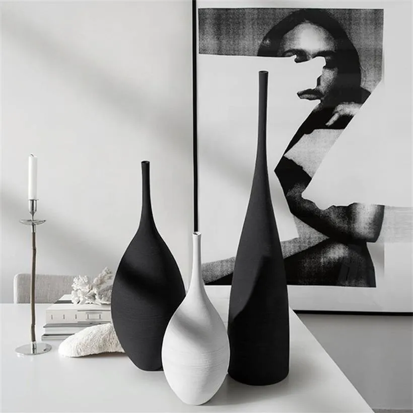 Vase en céramique noir et blanc, Design créatif Simple, décoration artistique faite à la main, modèle de salon, décoration de maison, 211235a