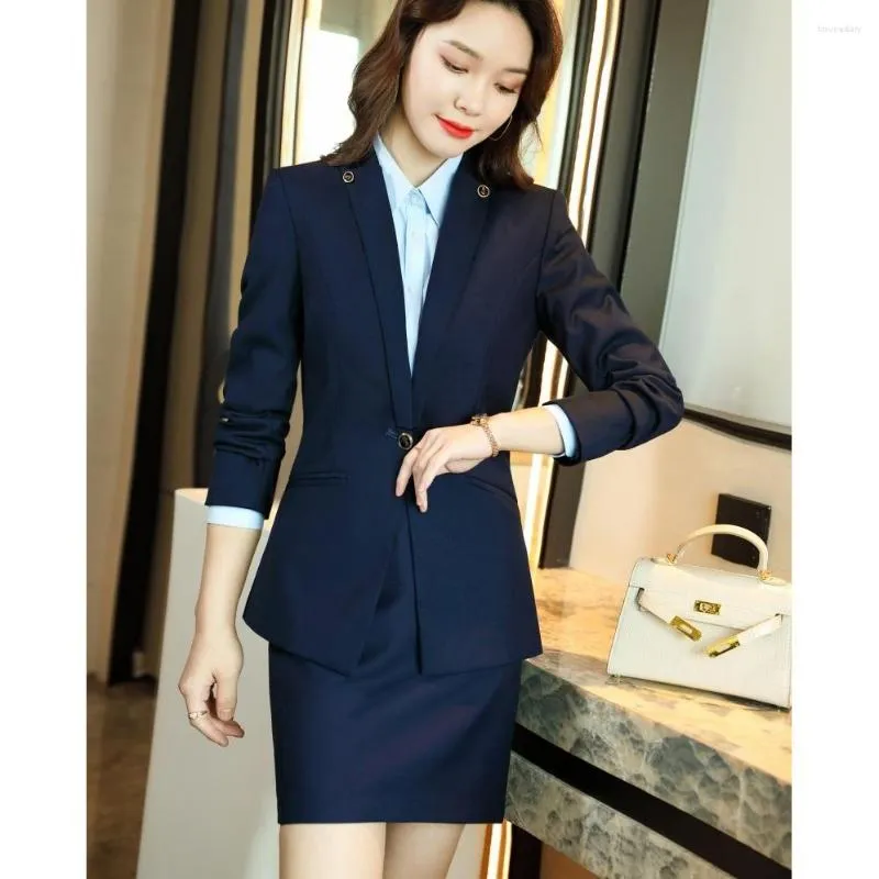 Dwuczęściowa sukienka Formalne damskie garnitury biznesowe Blazer Kobiet z spódnicami i kurtkami noszenie mundurów biurowych stylów