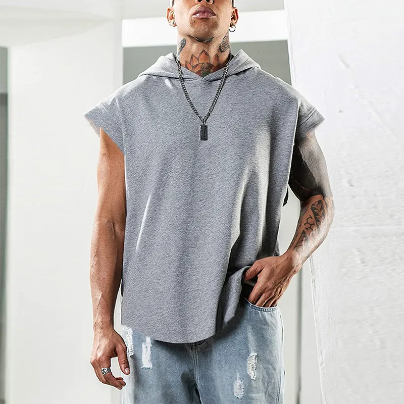 Men's Tank Tops Sports Casual Hooded Tank Tops Men Spring Summer Fashion Loose Solid Camisole Men's Clothing Leisure Sleeveless Vest Shirts 230422