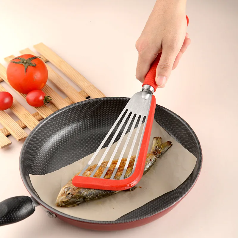 Silicone Non-stick Pan Fried Egg Pancake Spatula 430 Stainless Steel Silicone Steak Spatula Kitchen Flip Fish Fry Fish Spatula