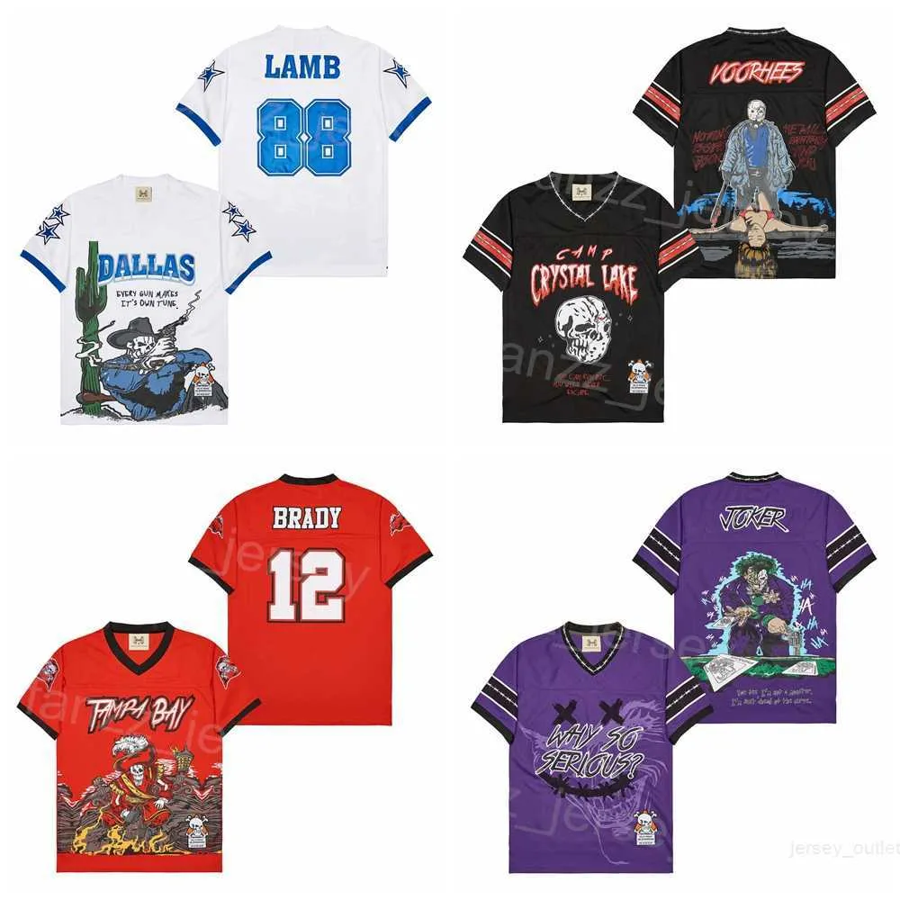 Moive Football Jerseys Stitch Brand X Americas Team 88 Lamb Camp Crystal Lake Jason Black Voorhees Pirate i Tampa Bay Red 12 Brady Varför så seriös Joker Purple Joker