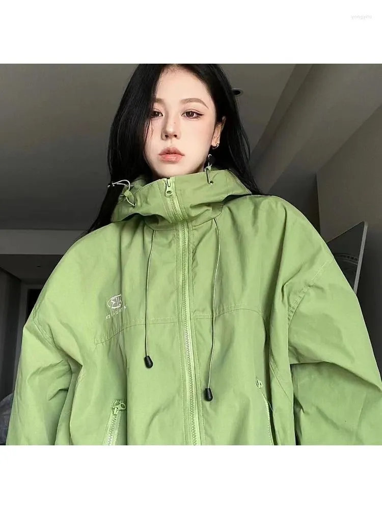 Women's Jackets NiceMix Women Hooded Coat American Retro Outwear Fashion Trend Casual Embroidery Top Simple Solid Hip Hop Couple Streetwear