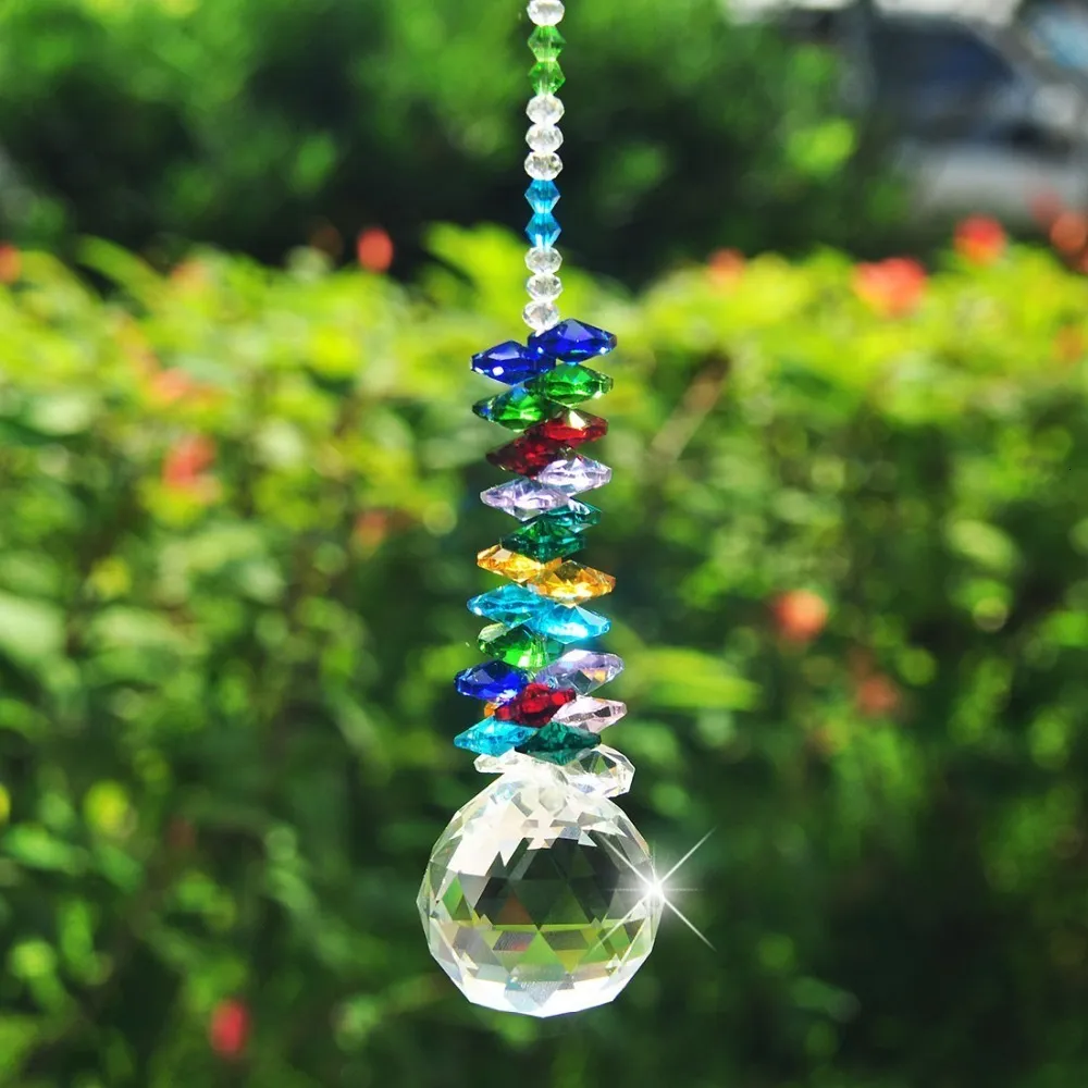 Decorações de jardim H D Chakra Sun Catcher 40mm Clear Crystal Ball Prism Rainbow Octagon Beads Ornaments pendurados suncatcher 230422