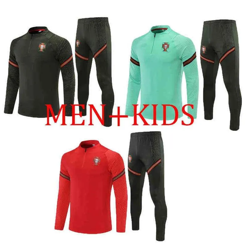 2021 2022 mannen kinderen Portugal Voetbaltrainingssets Voetbaltrainingspak met capuchon Sets Survetement Maillots De Foot MenTrainingspak G1202710