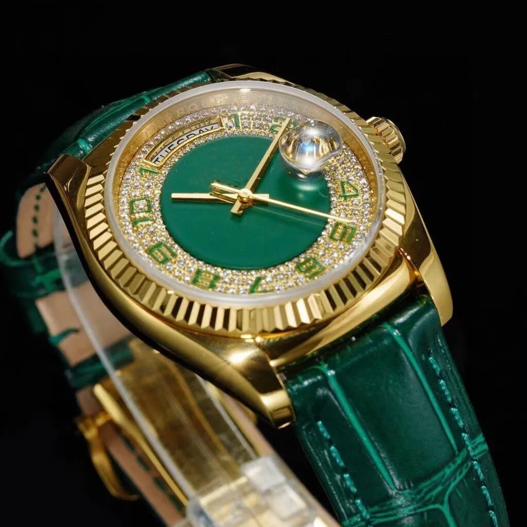 Frauen Uhren schweizerische mechanische automatische Bewegung Grüne echte Krokodil -Ledergürtel Designer Uhren Diamond Watch Sappire Gesicht wasserdicht schnell Lieferung
