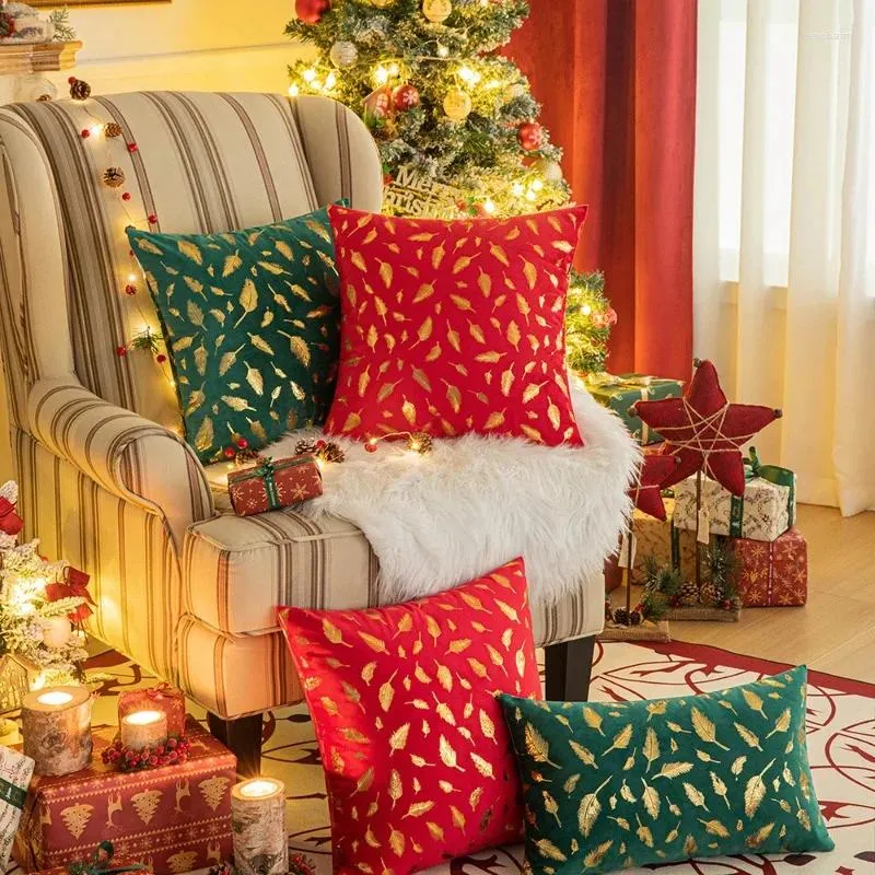 Cuscino Decorazione natalizia Fodera in velluto Divano Soggiorno Fodere per tiro Decor Foil Feather